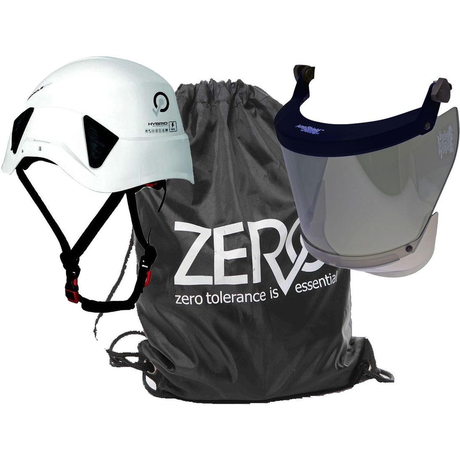 Zero Pinnacle Exo Helmet Kit; A33NV Non Vent Helmet White with Arc Flash Shield and Drawstring Bag