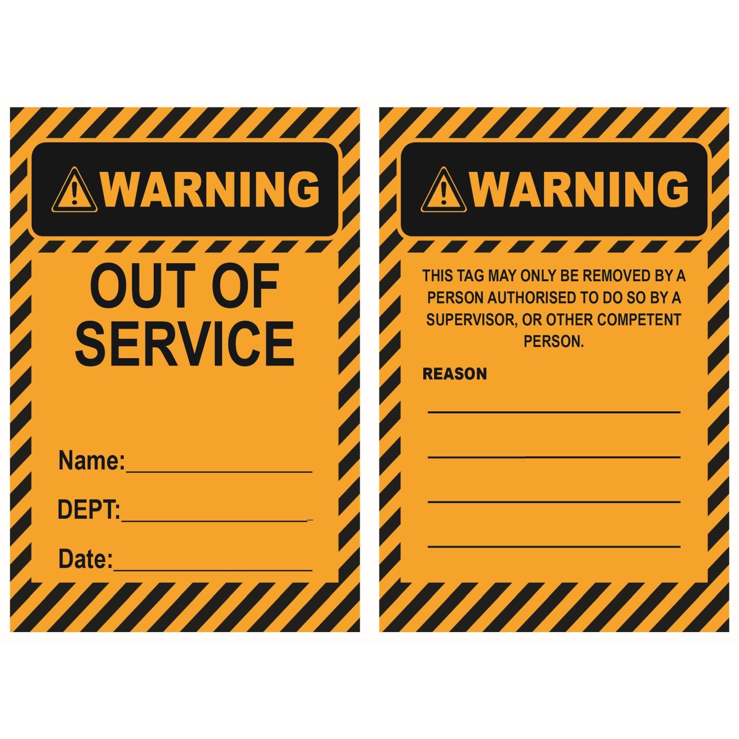 Warning Out Of Service Lockout Style Tag Pkt 25