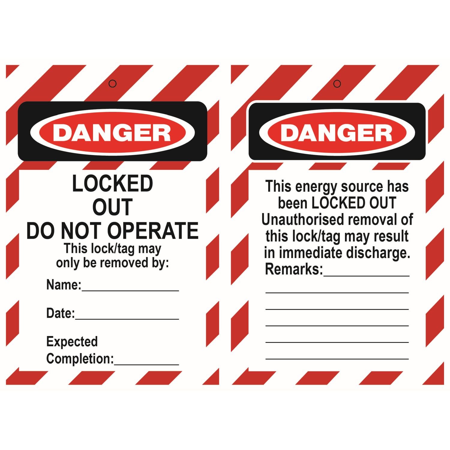 Lockout Tag (Thin) DANGER Do Not Operate 90x135mm Pkt 100