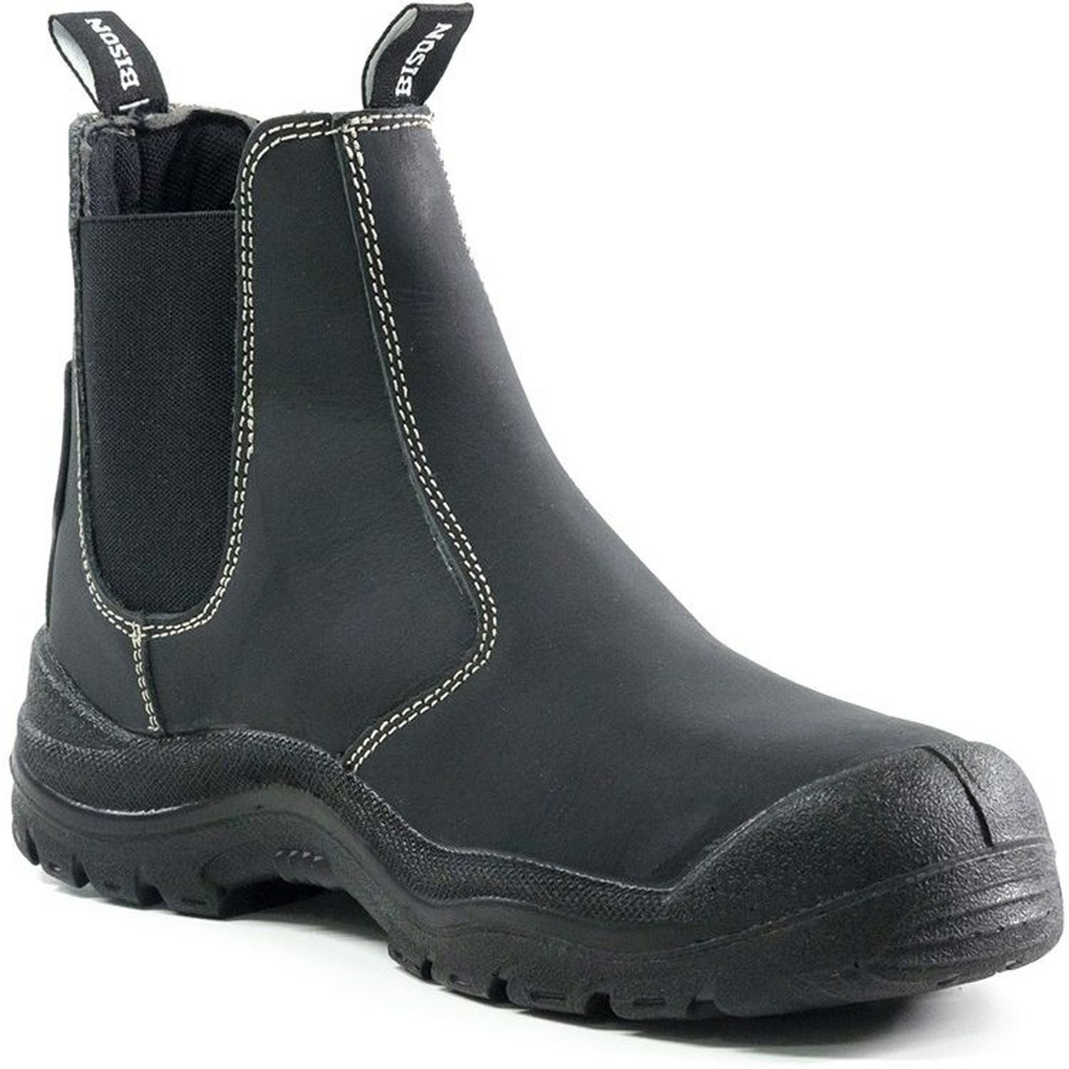 Bison Grizzly Steel Toe Slip On Safety Boot c/w Scuff Cap Black